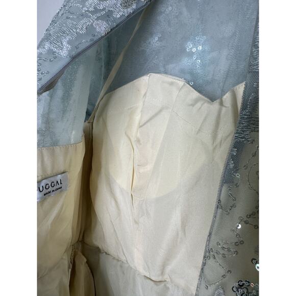 MAC DUGGAL Platinum Sequined 3/4 Sleeve Knee-Length Ball Gown 12460 Size 8 - Picture 8 of 11